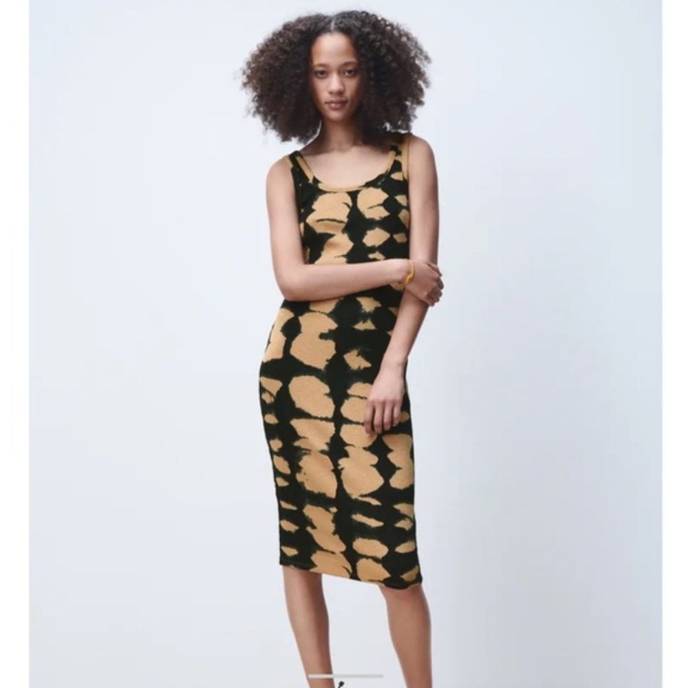 Womens Zara Black Tan Tie Dye Midi Tank Dress M